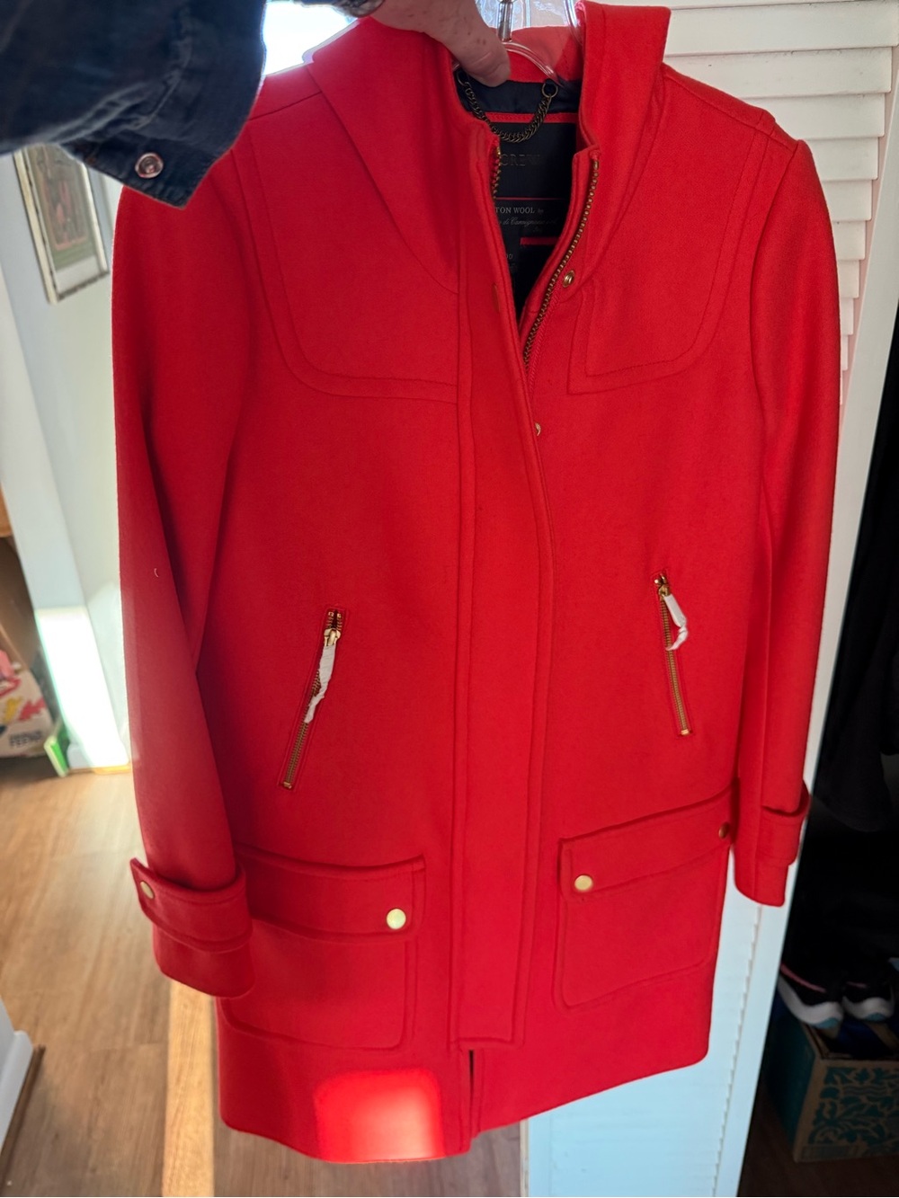 J. Crew Orange Melton Wool Blend Zip & Snap Pea Coat